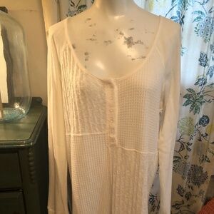 Anthropologie Saturday Sunday Patchwork Thermal Knit Sleep/Lounge Top